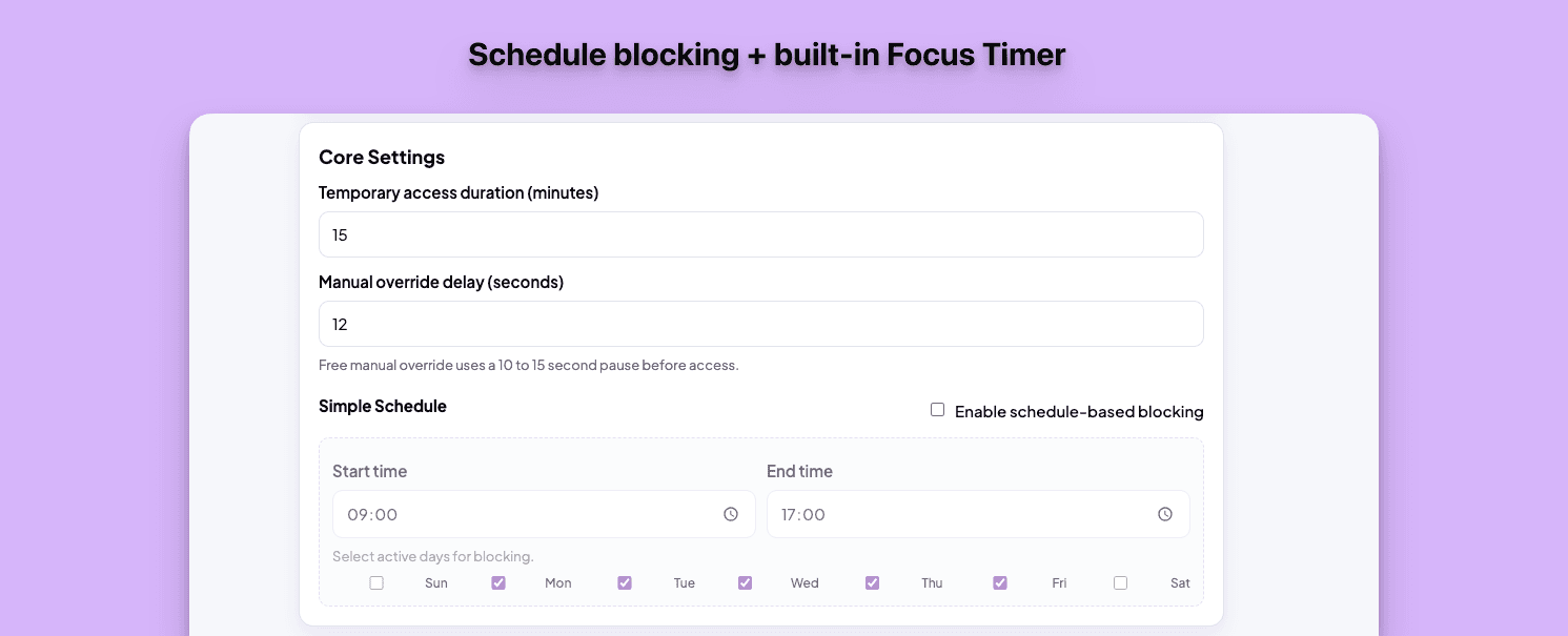 ResistGate schedule blocking and focus timer demo