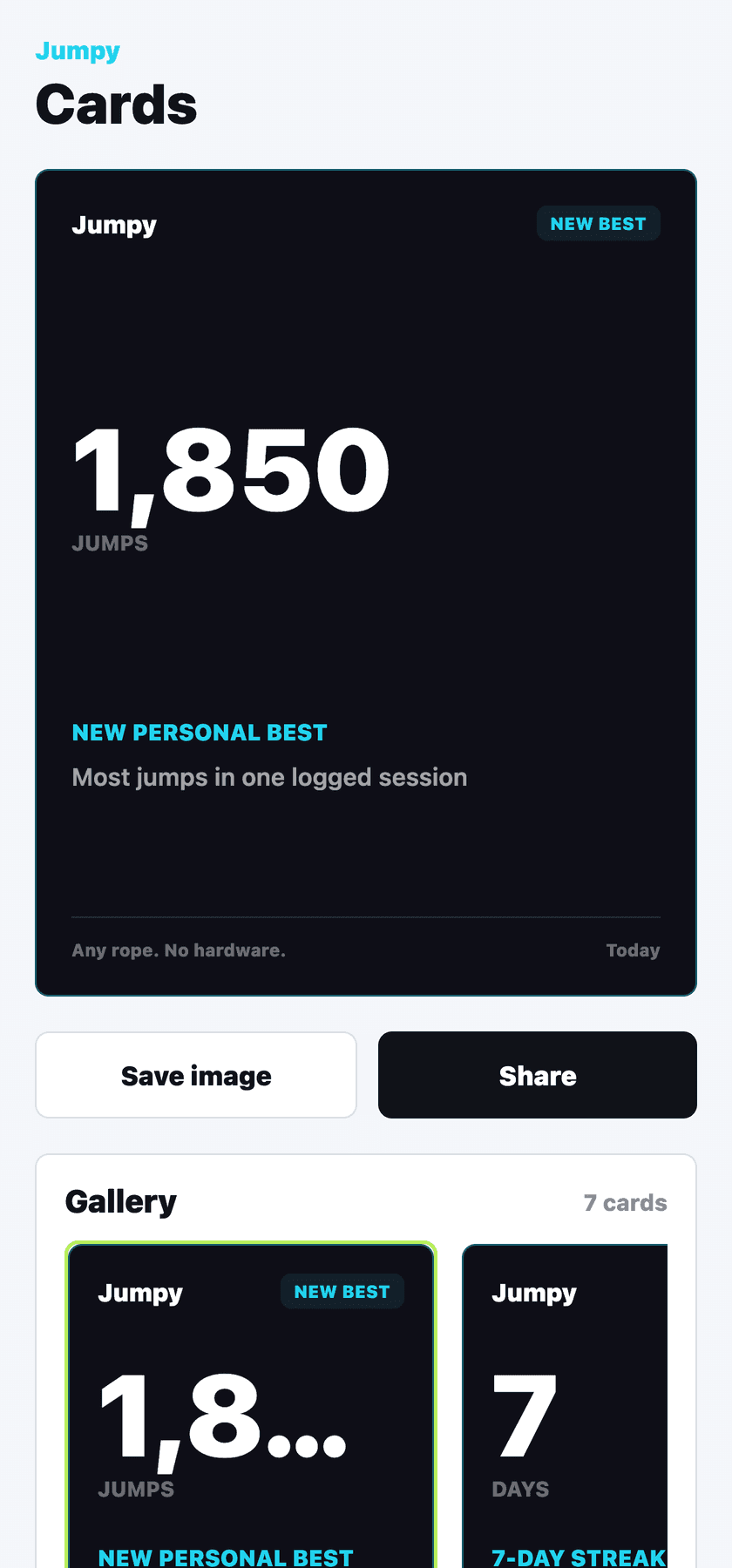 Jumpy con una card di record personale: 1.850 salti in una sessione